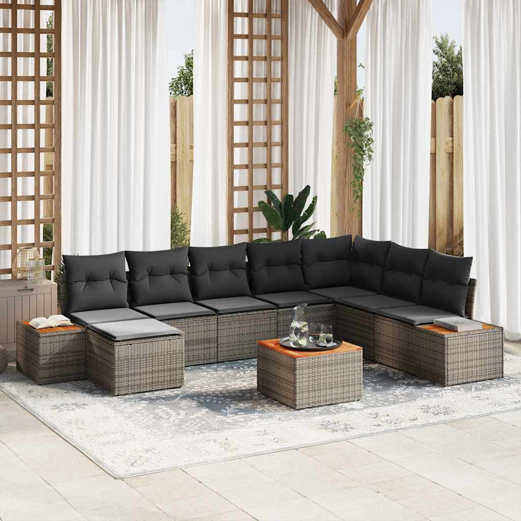 Gartensofa-set 9 stk. 8-Sitzanzahl Grau Polyrattan
