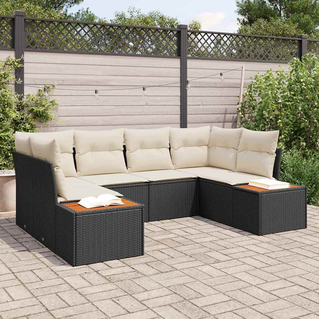 Gartensofa-set 6 stk. 6-Sitzanzahl Schwarz und Creme Polyrattan