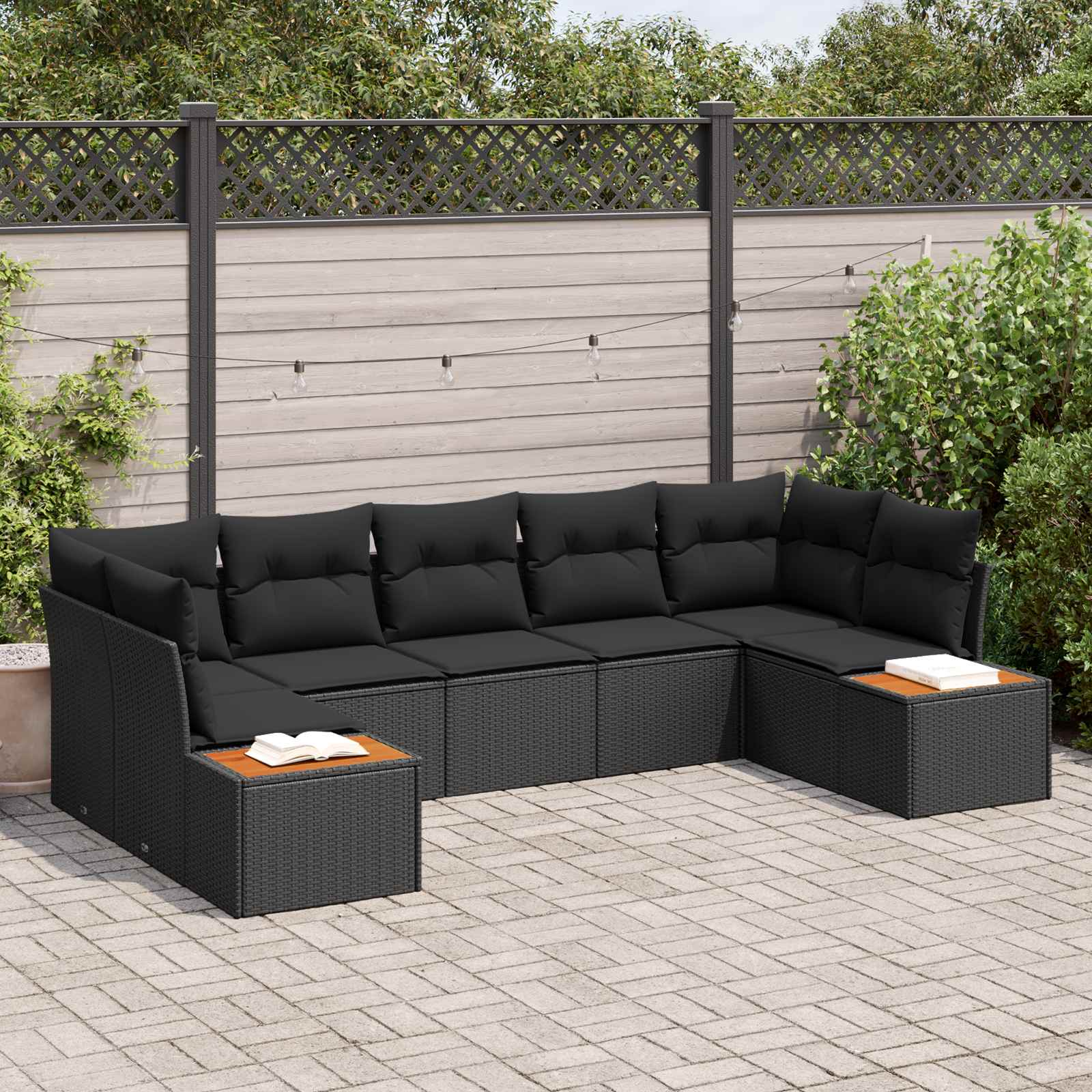 Gartensofa-set 7 Stk. 7-Sitzanzahl Schwarz Polyrattan