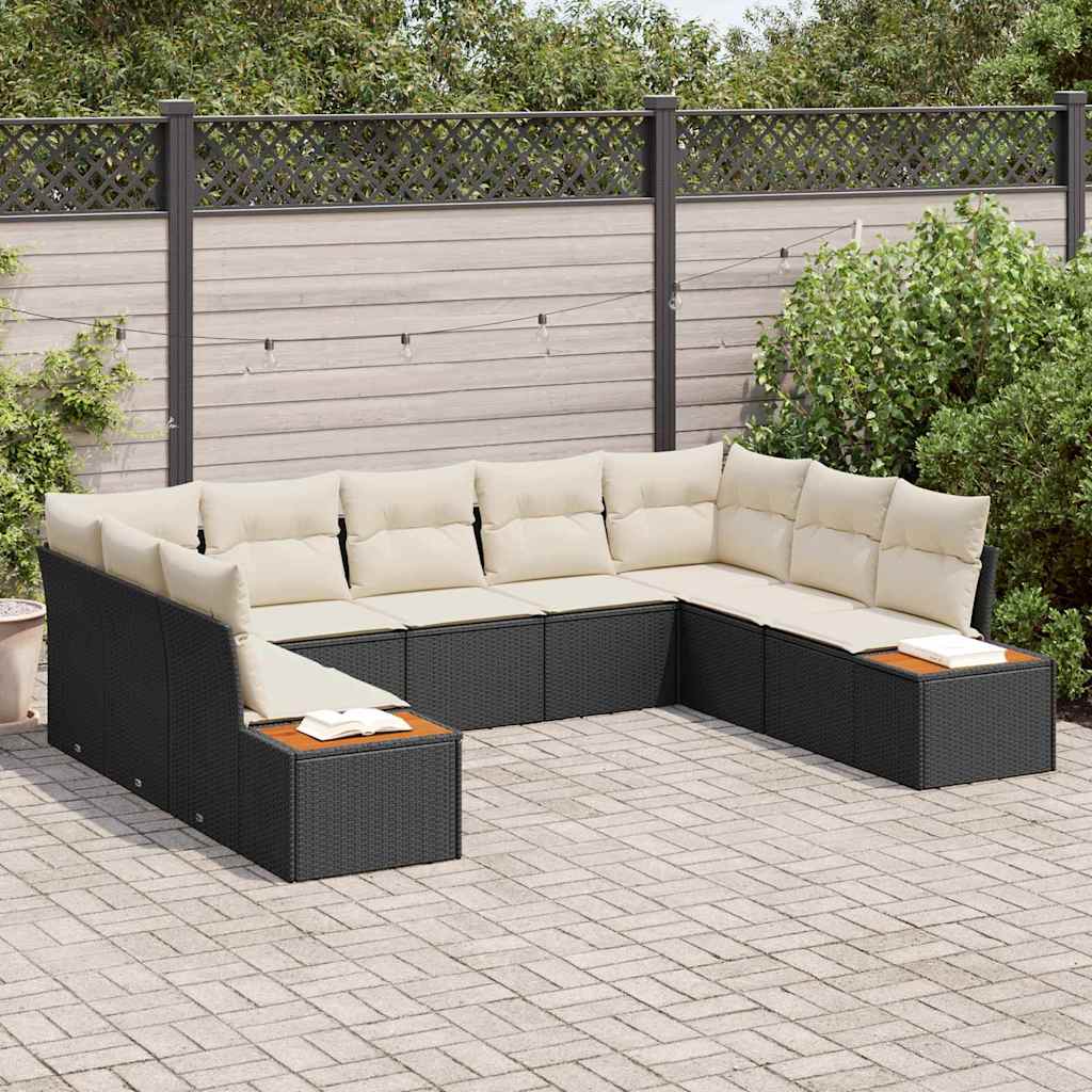 Gartensofa-set 5 stk. 9-Sitzanzahl Schwarz und Creme Polyrattan