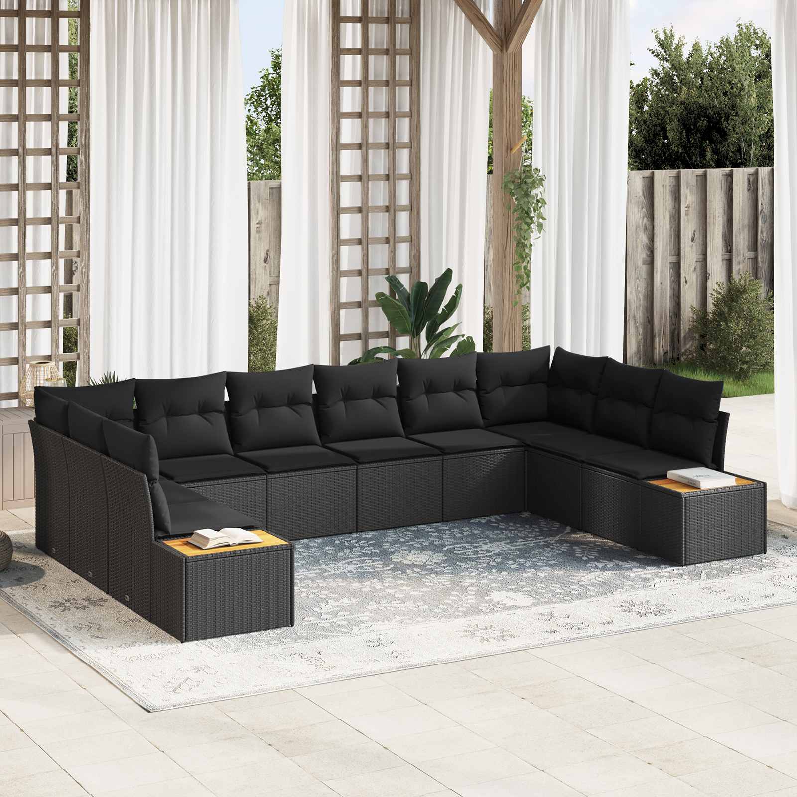 Gartensofa-set 10 Stk. 10-Sitzanzahl Schwarz Polyrattan