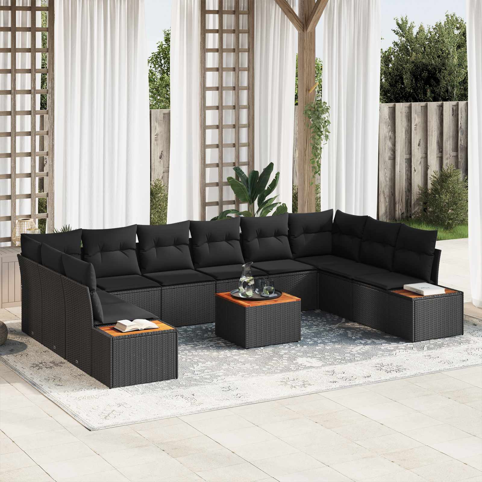 Gartensofa-set 10 Stk. 10-Sitzanzahl Schwarz Polyrattan