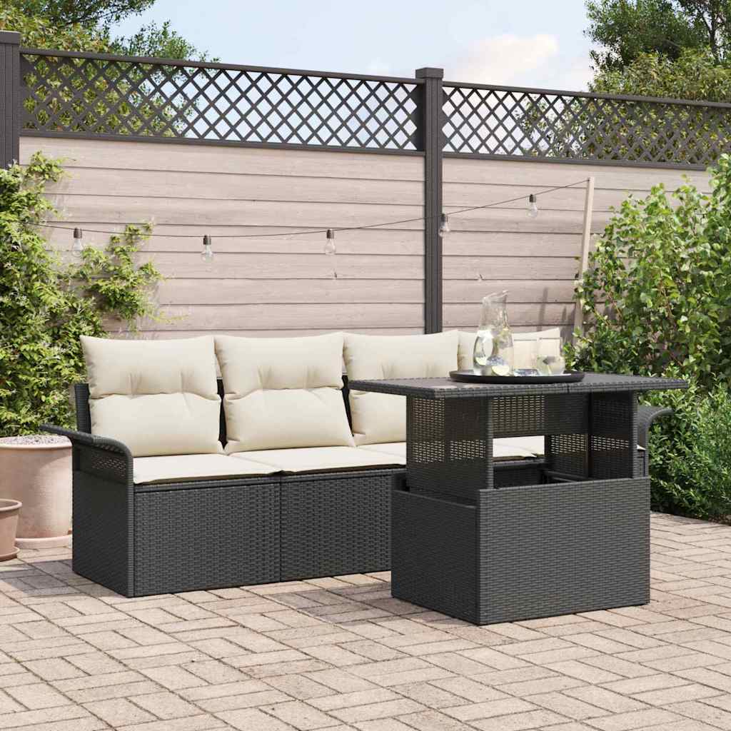 Gartensofa-set 5 stk. Schwarz [Synthetisch]: Poly Rattan