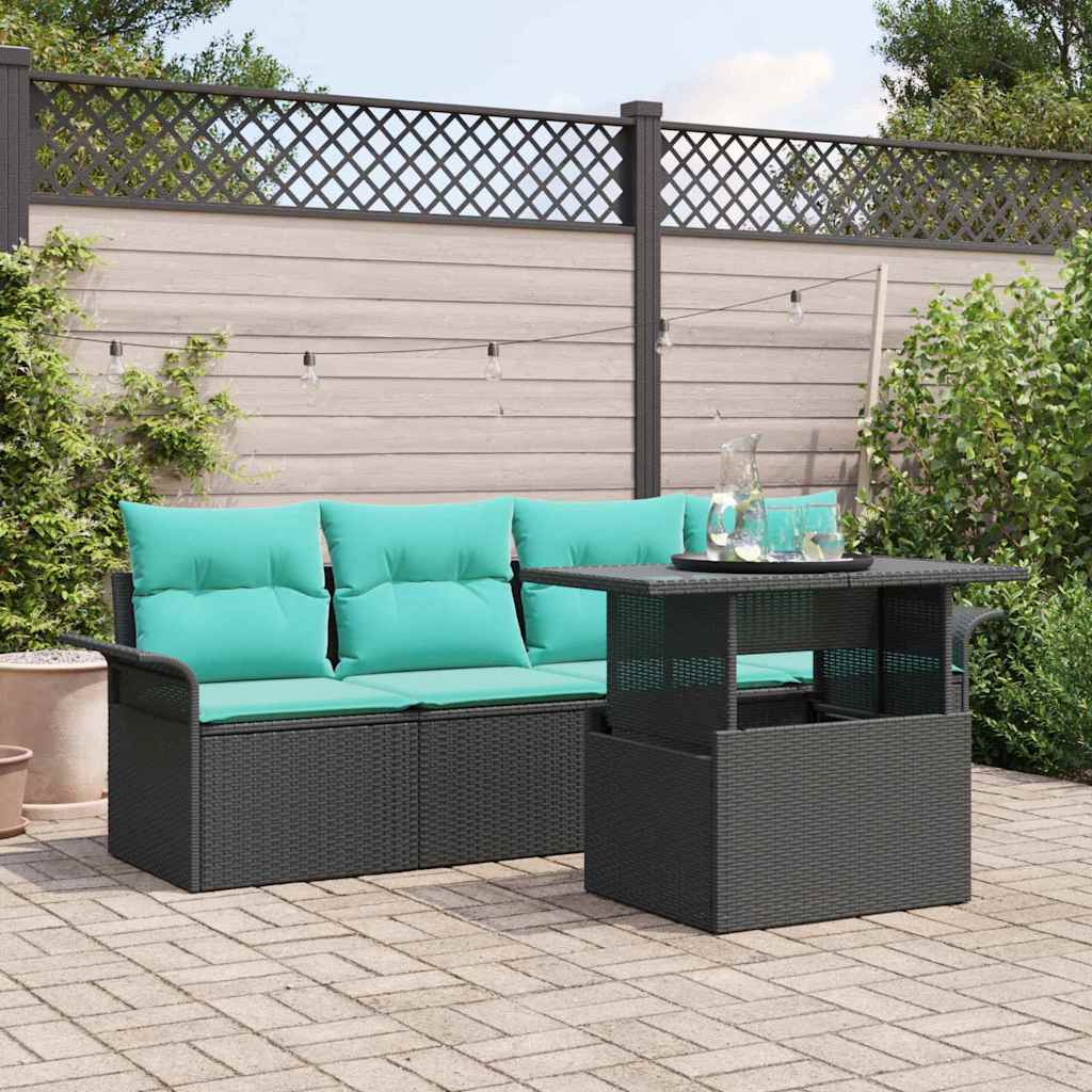 Gartensofa-set 5 stk. Schwarz [Synthetisch]: Poly Rattan
