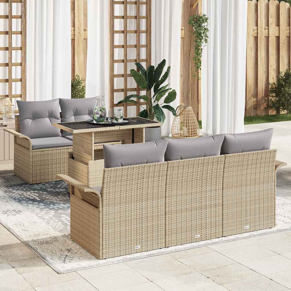 Gartensofa-set 6 stk. Beige [Synthetisch]: Poly Rattan