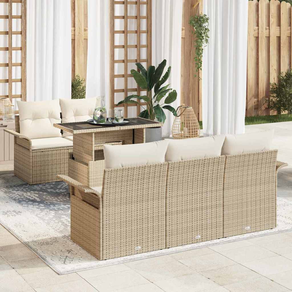 Gartensofa-set 6 stk. Beige [Synthetisch]: Poly Rattan