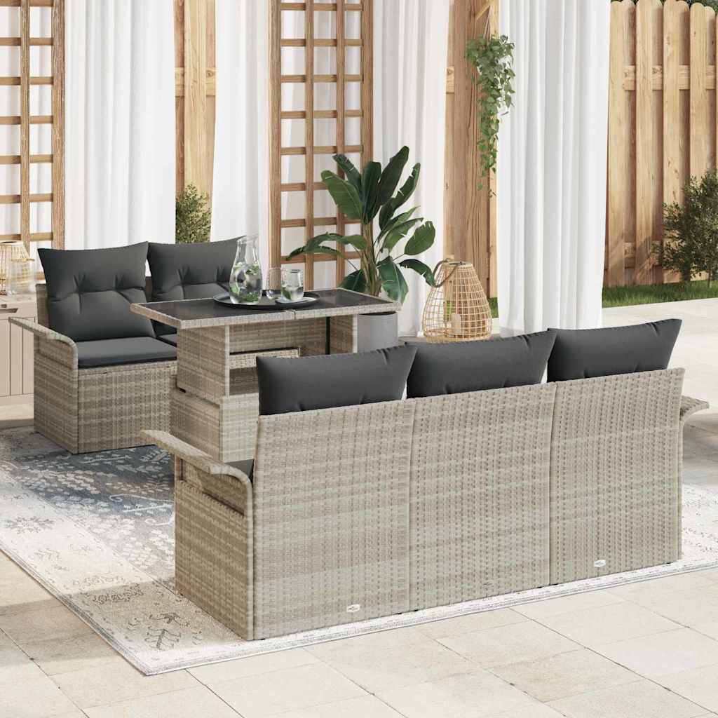 Gartensofa-set 6 stk. Hellgrau [Synthetisch]: Poly Rattan