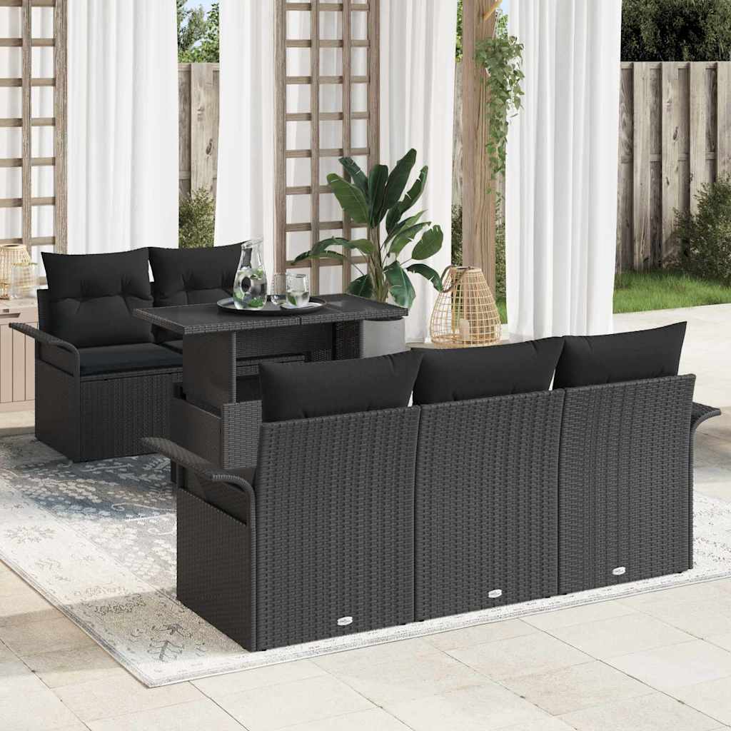 Gartensofa-set 6 stk. Schwarz [Synthetisch]: Poly Rattan