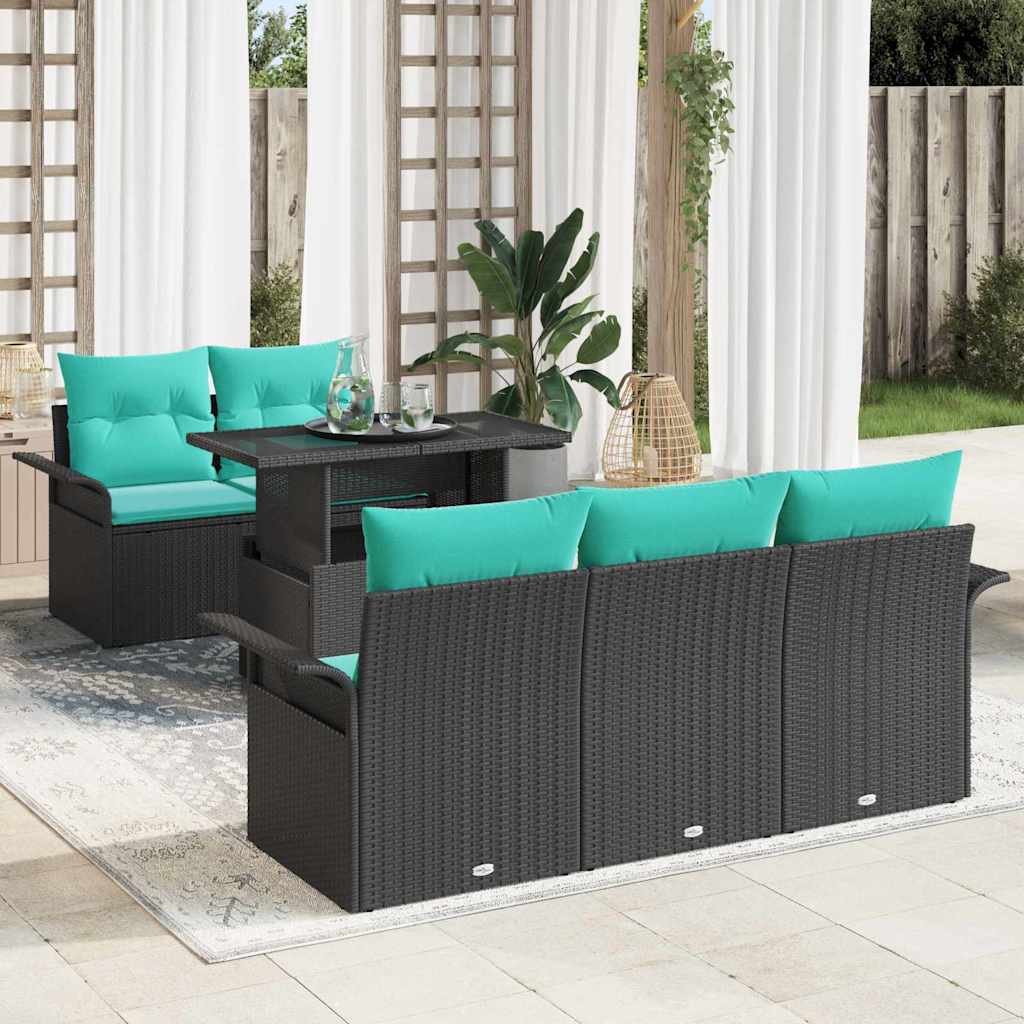 Gartensofa-set 6 stk. Schwarz [Synthetisch]: Poly Rattan