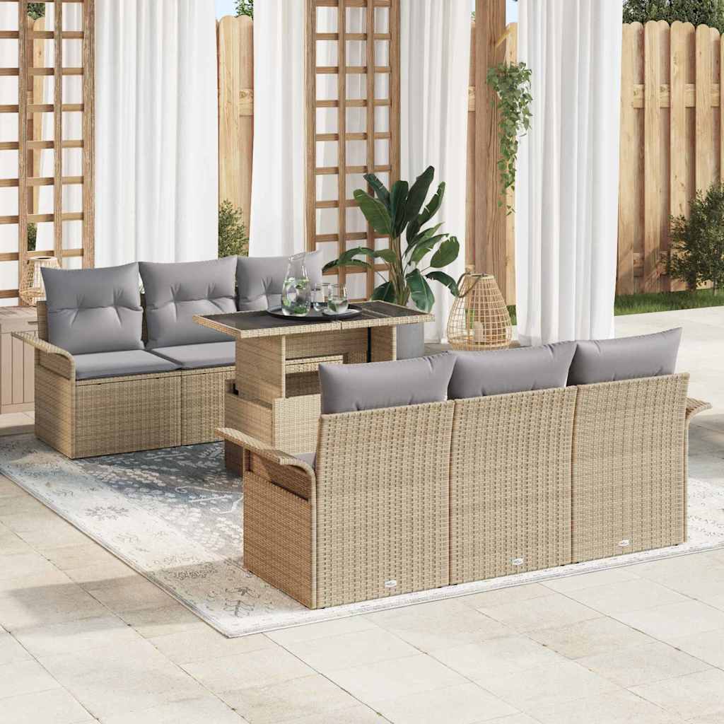 Gartensofa-set 7 stk. Beige [Synthetisch]: Poly Rattan