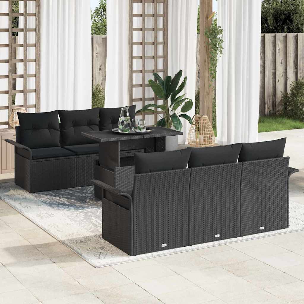Gartensofa-set 7 stk. Schwarz [Synthetisch]: Poly Rattan