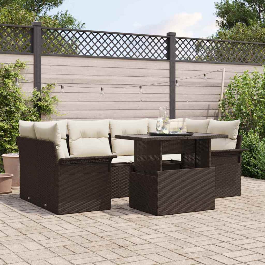 Gartensofa-set 7 stk. Braun [Synthetisch]: Poly Rattan