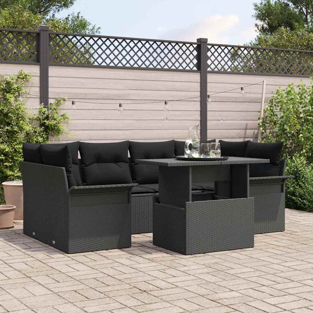 Gartensofa-set 7 stk. Schwarz [Synthetisch]: Poly Rattan