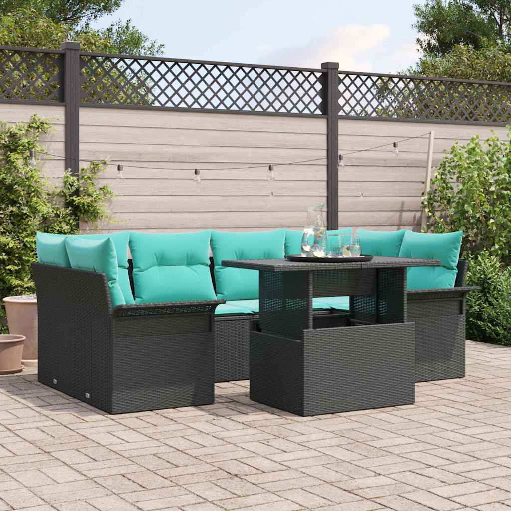 Gartensofa-set 7 stk. Schwarz [Synthetisch]: Poly Rattan