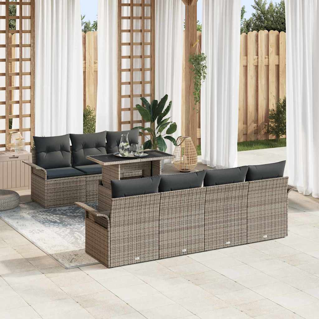 Gartensofa-set 8 stk. Grau [Synthetisch]: Poly Rattan