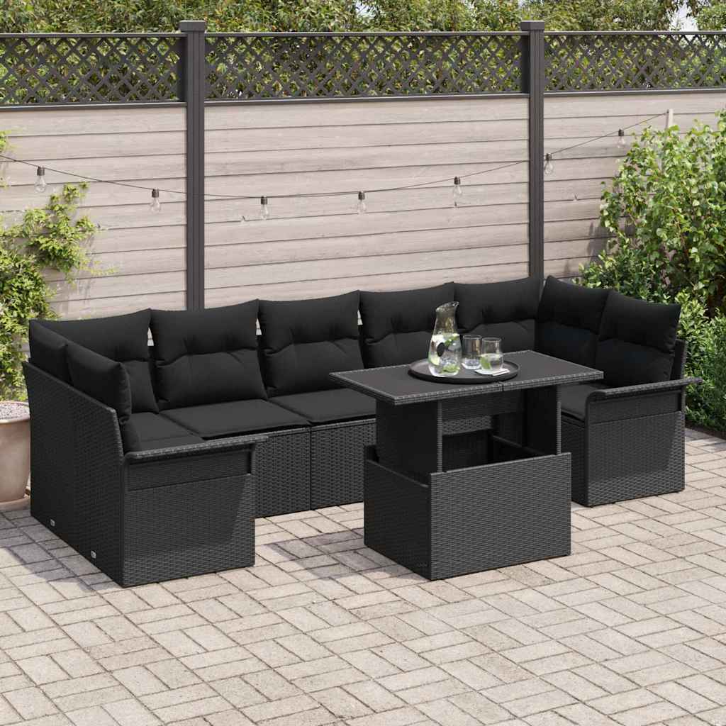Gartensofa-set 8 stk. Schwarz [Synthetisch]: Poly Rattan