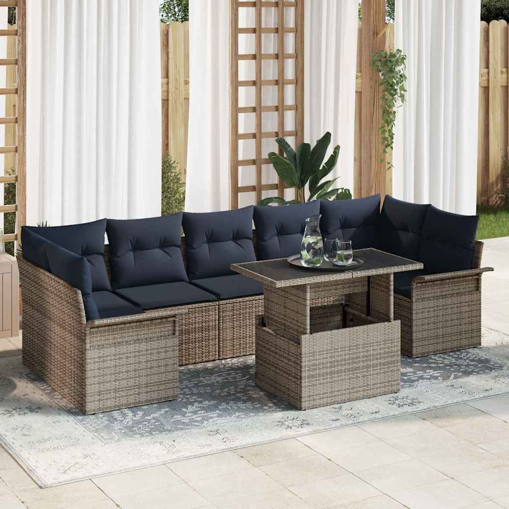 Gartensofa-set 8 stk. Grau [Synthetisch]: Poly Rattan
