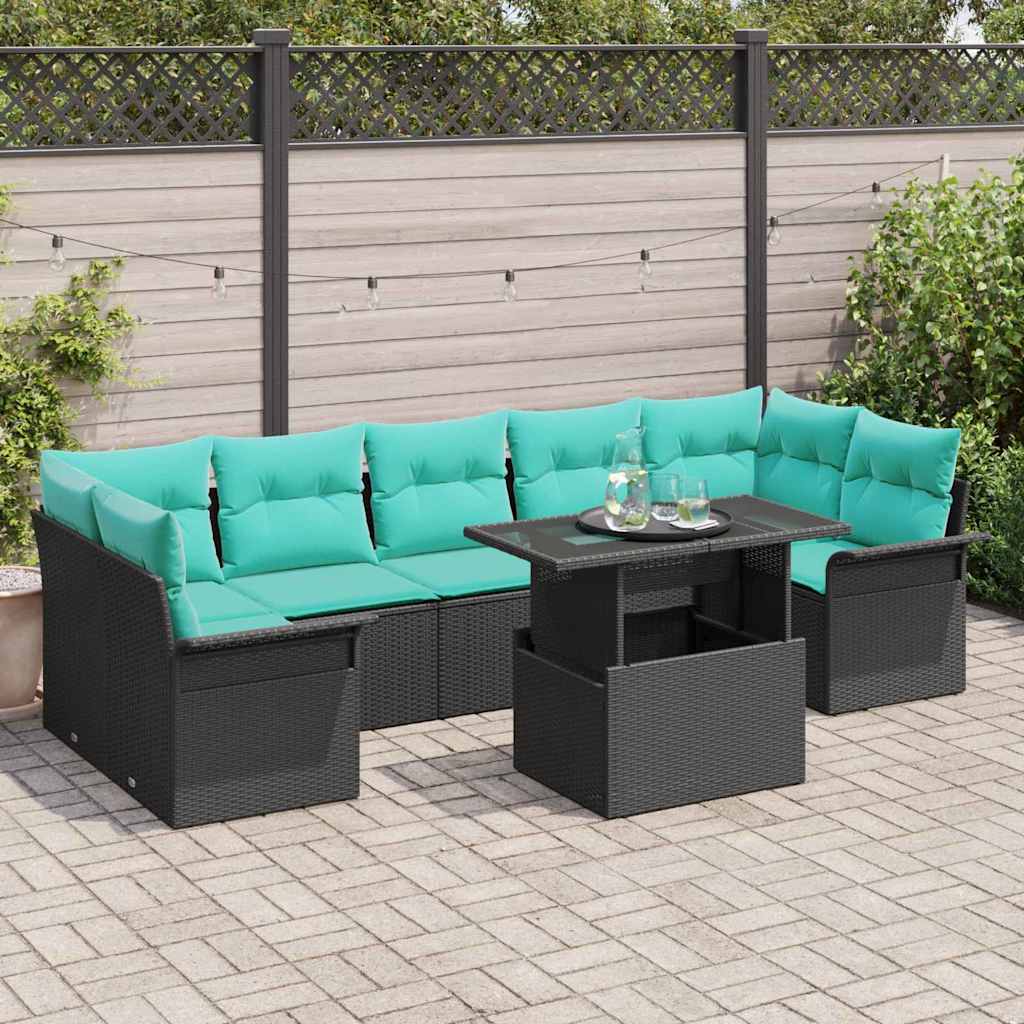 Gartensofa-set 8 stk. Schwarz [Synthetisch]: Poly Rattan