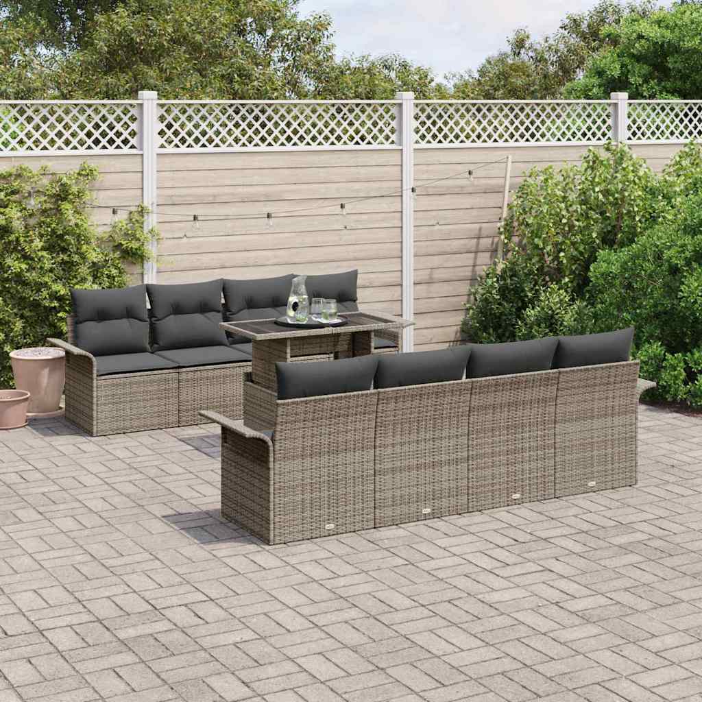 Gartensofa-set 9 stk. Grau [Synthetisch]: Poly Rattan