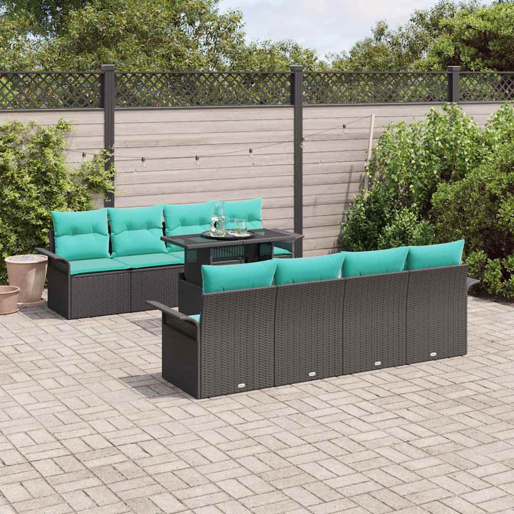 Gartensofa-set 9 stk. Schwarz [Synthetisch]: Poly Rattan