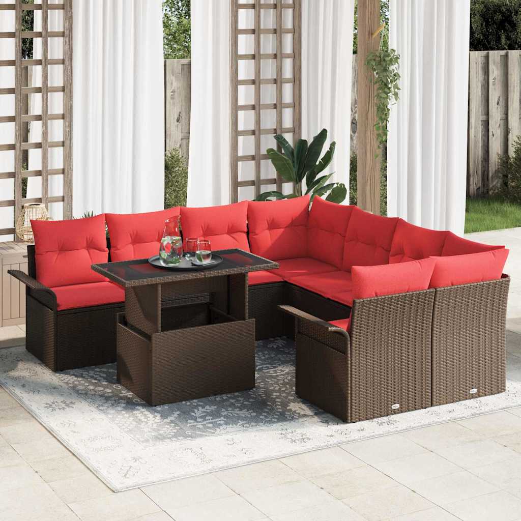 Gartensofa-set 9 stk. Braun [Synthetisch]: Poly Rattan