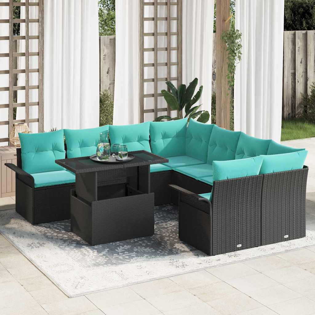 Gartensofa-set 9 stk. Schwarz [Synthetisch]: Poly Rattan