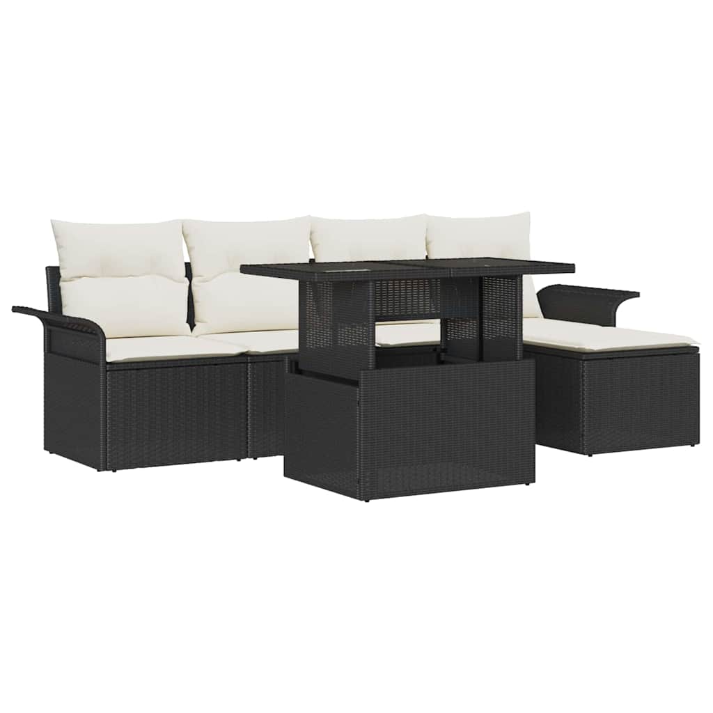 Gartensofa-set 6 stk. Schwarz [Synthetisch]: Poly Rattan