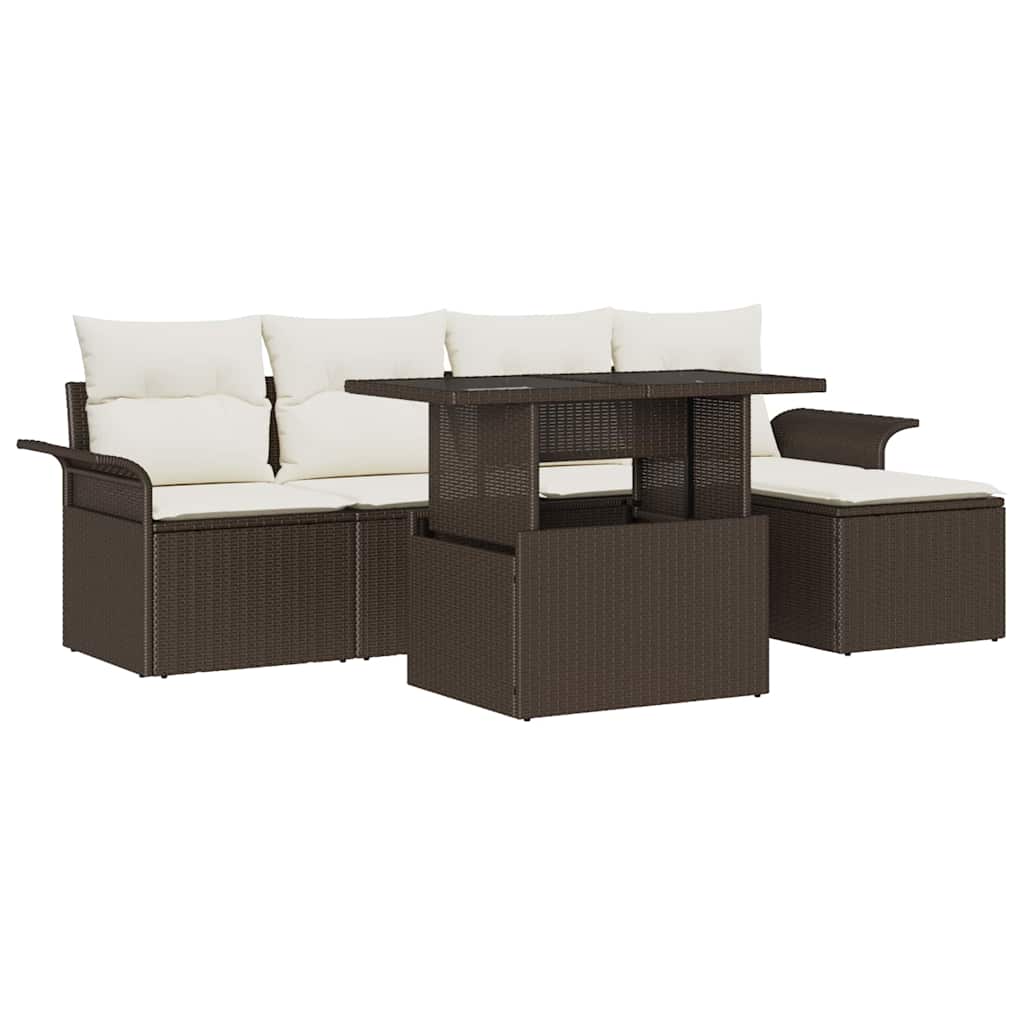 Gartensofa-set 6 stk. Braun [Synthetisch]: Poly Rattan