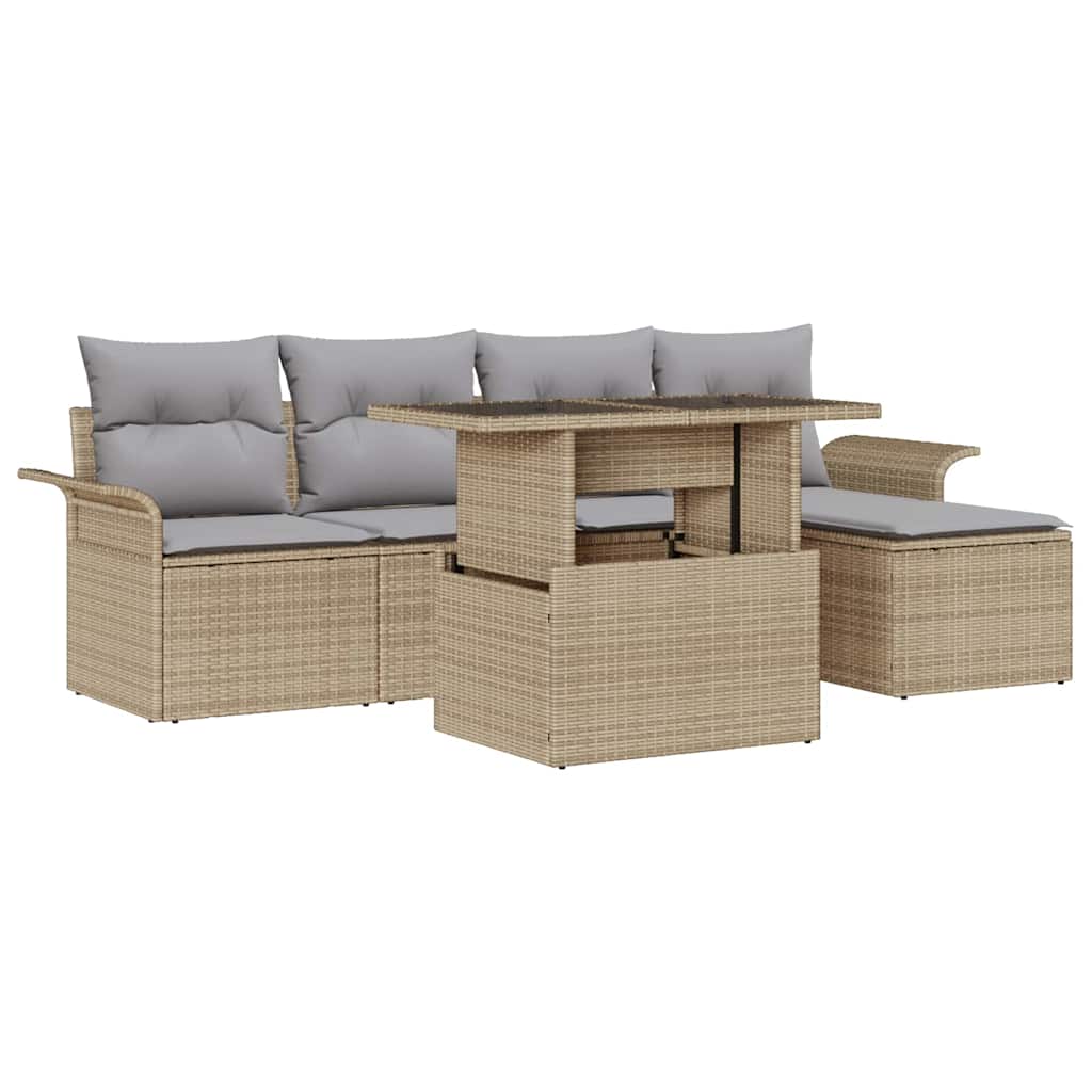 Gartensofa-set 6 stk. Beige [Synthetisch]: Poly Rattan