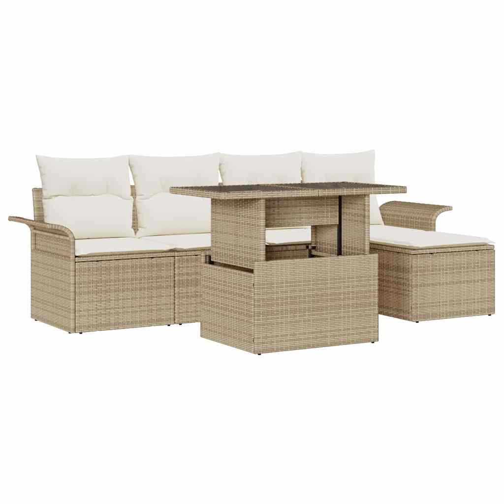 Gartensofa-set 6 stk. Beige [Synthetisch]: Poly Rattan