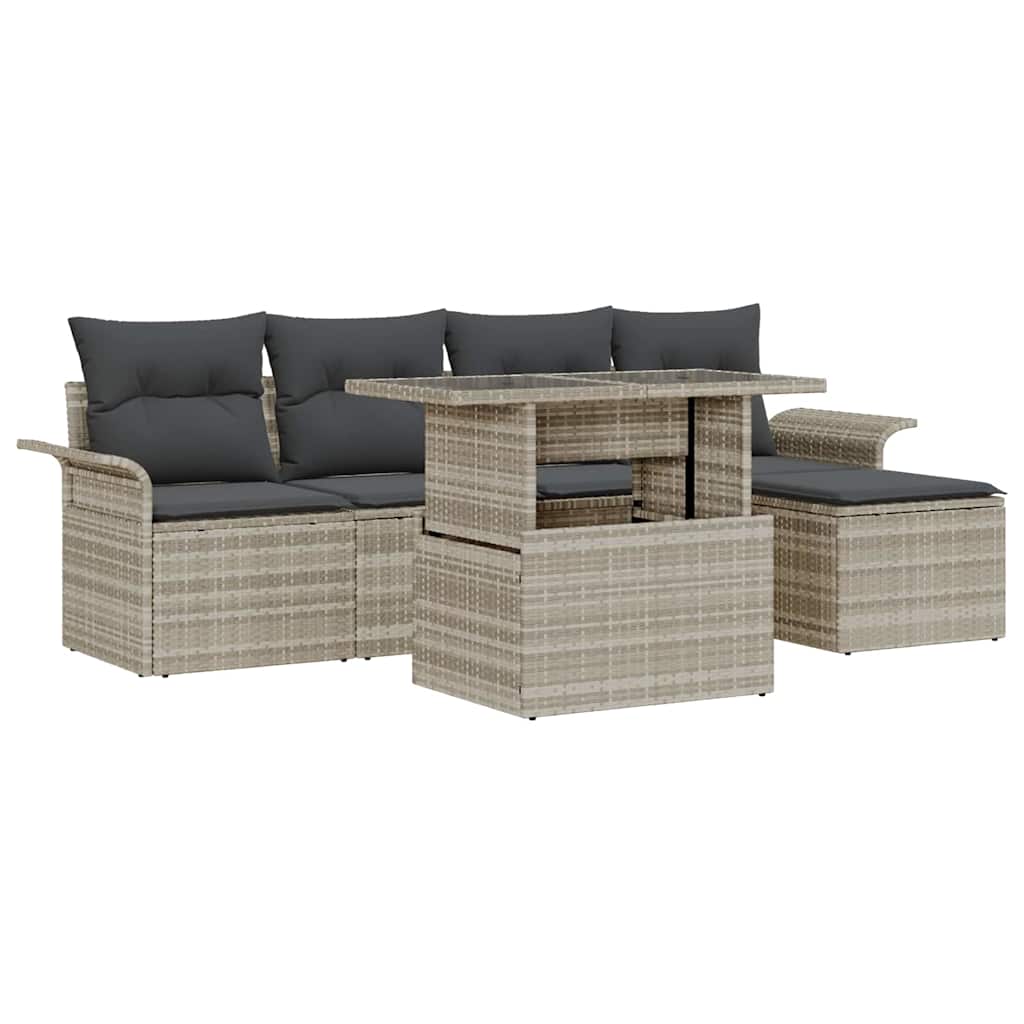 Gartensofa-set 6 stk. Hellgrau [Synthetisch]: Poly Rattan
