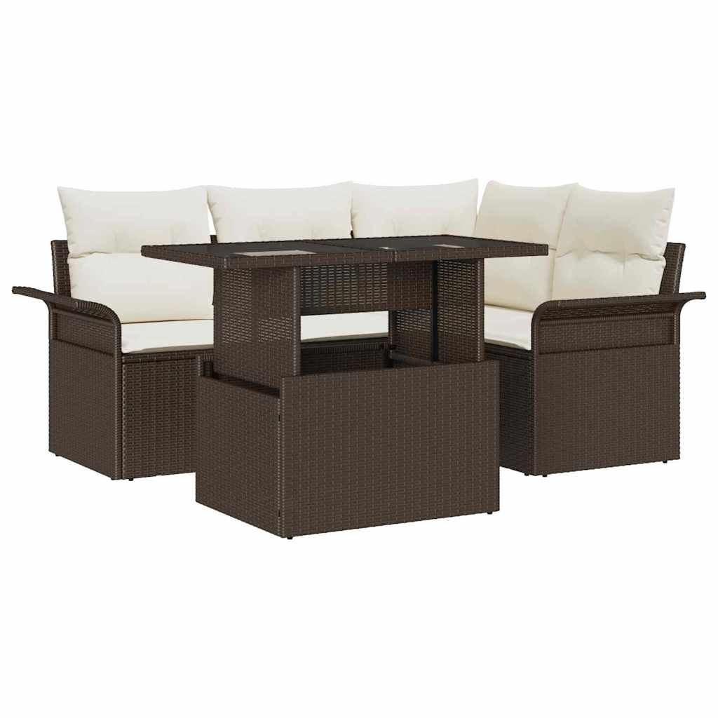 Gartensofa-set 5 stk. Braun [Synthetisch]: Poly Rattan