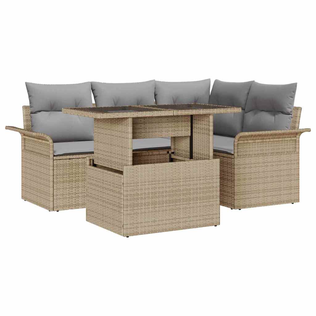 Gartensofa-set 5 stk. Beige [Synthetisch]: Poly Rattan