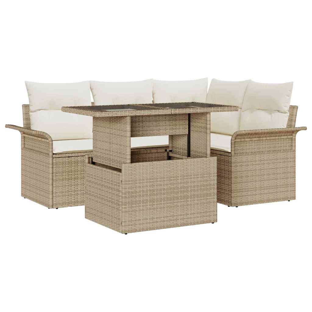 Gartensofa-set 5 stk. Beige [Synthetisch]: Poly Rattan