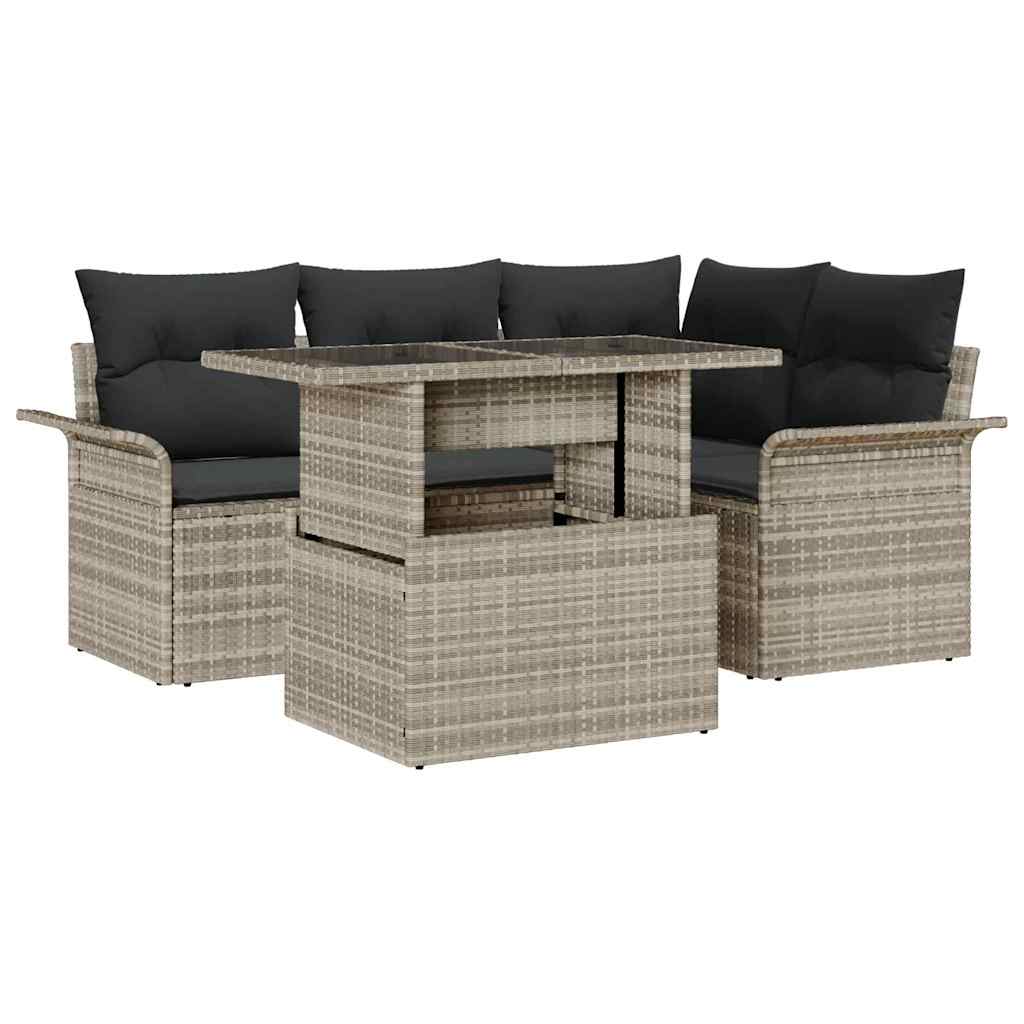 Gartensofa-set 5 stk. Hellgrau [Synthetisch]: Poly Rattan