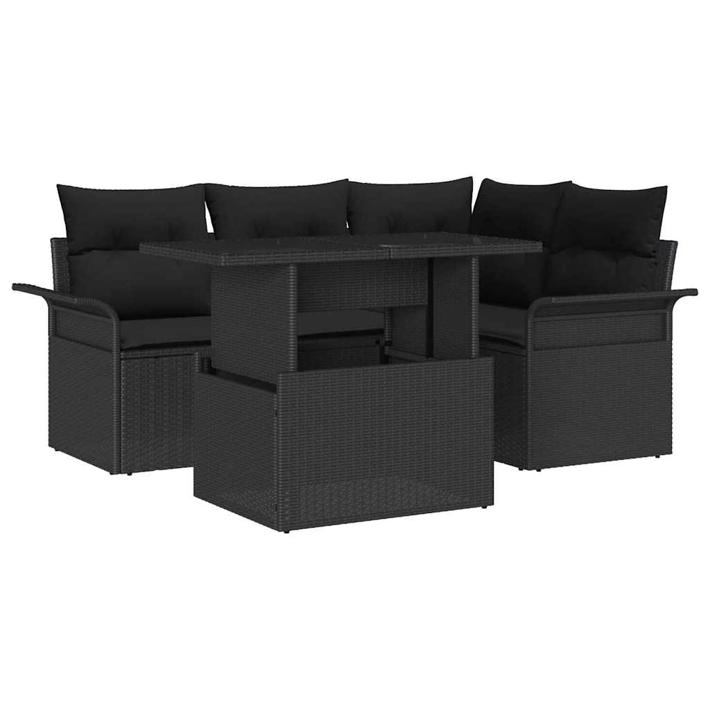 Gartensofa-set 5 stk. Schwarz [Synthetisch]: Poly Rattan