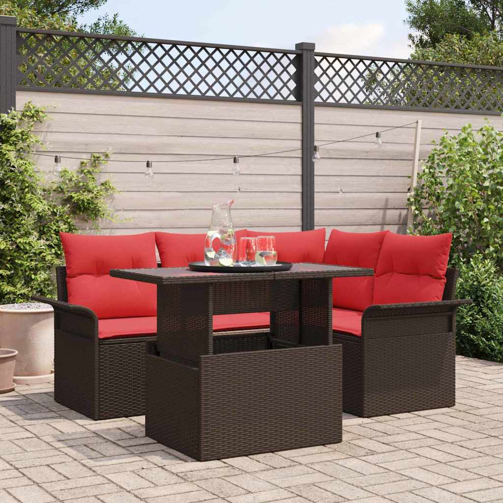 Gartensofa-set 5 stk. Braun [Synthetisch]: Poly Rattan