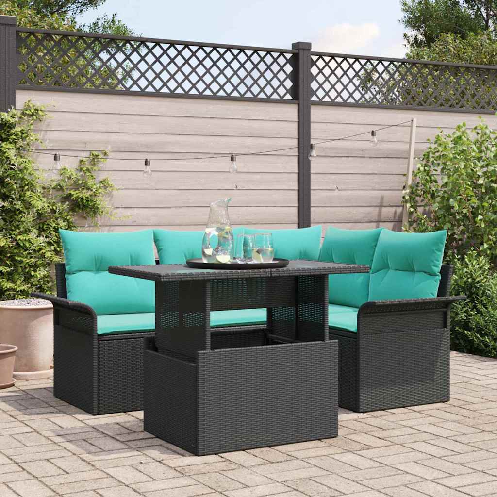 Gartensofa-set 5 stk. Schwarz [Synthetisch]: Poly Rattan