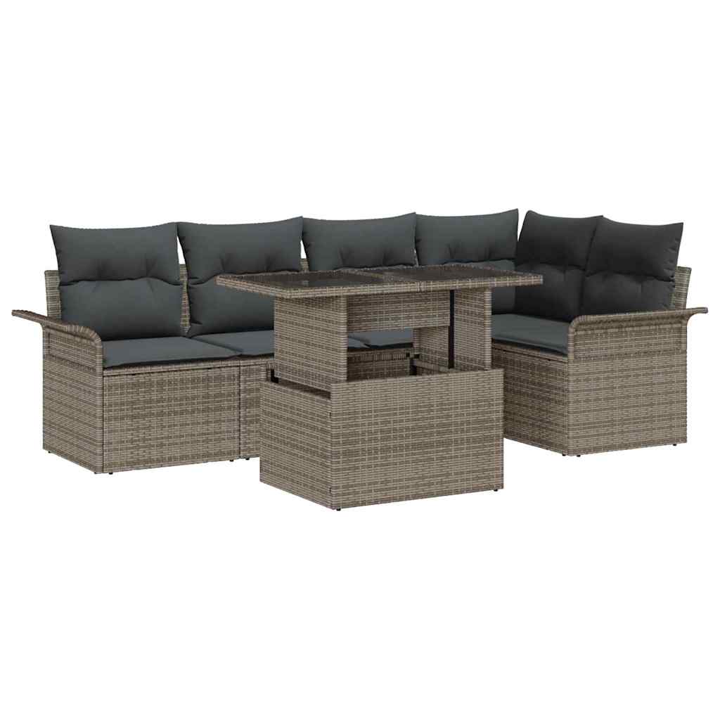 Gartensofa-set 6 stk. Grau [Synthetisch]: Poly Rattan