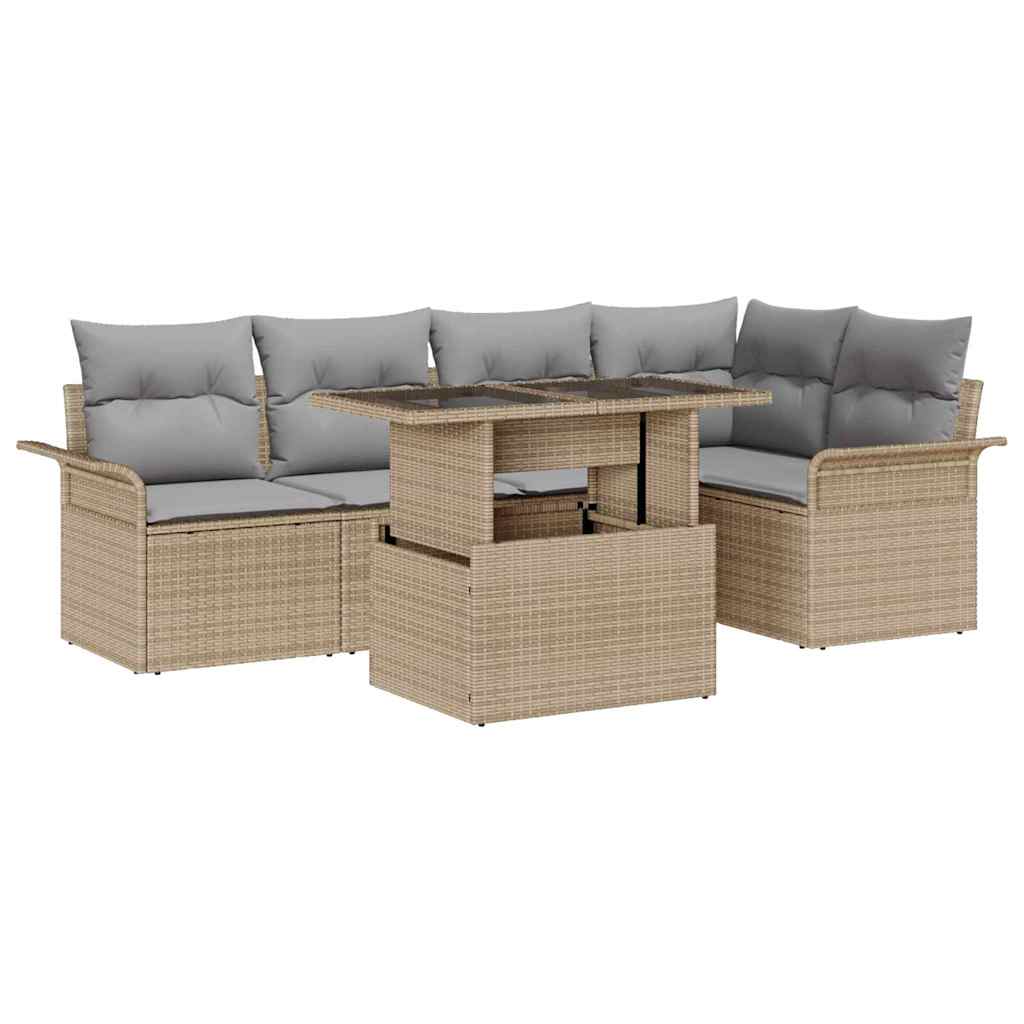 Gartensofa-set 6 stk. Beige [Synthetisch]: Poly Rattan