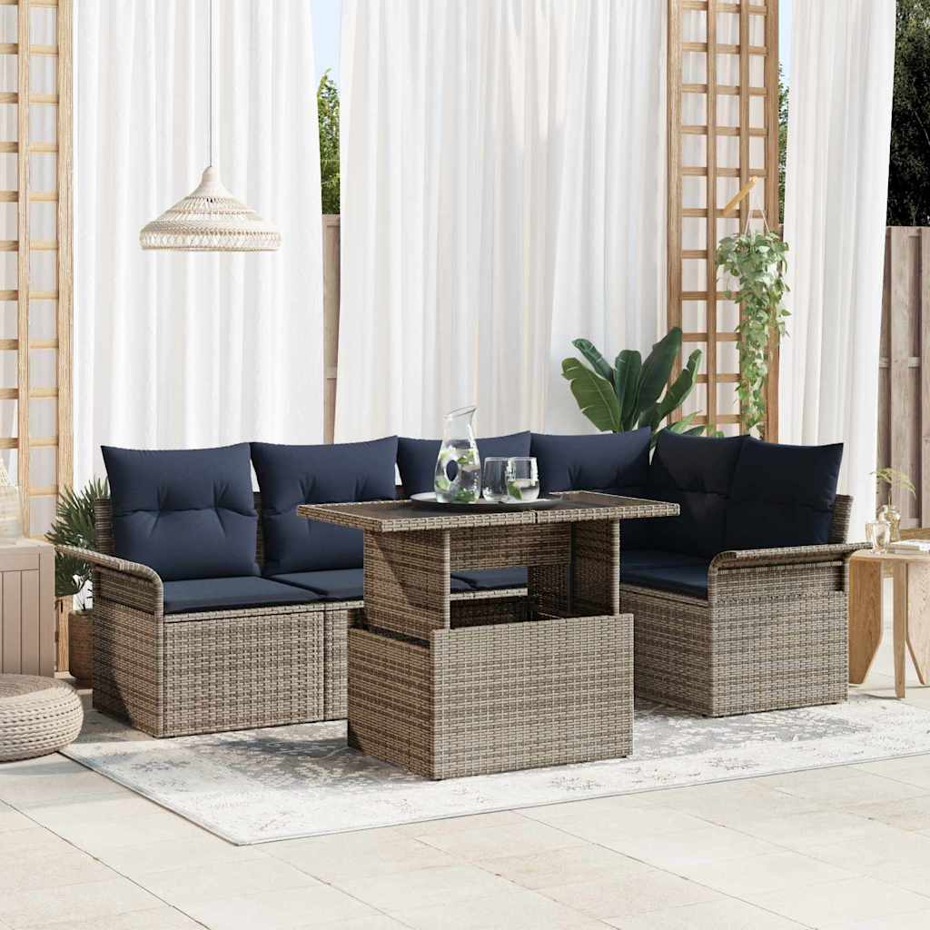 Gartensofa-set 6 stk. Grau [Synthetisch]: Poly Rattan