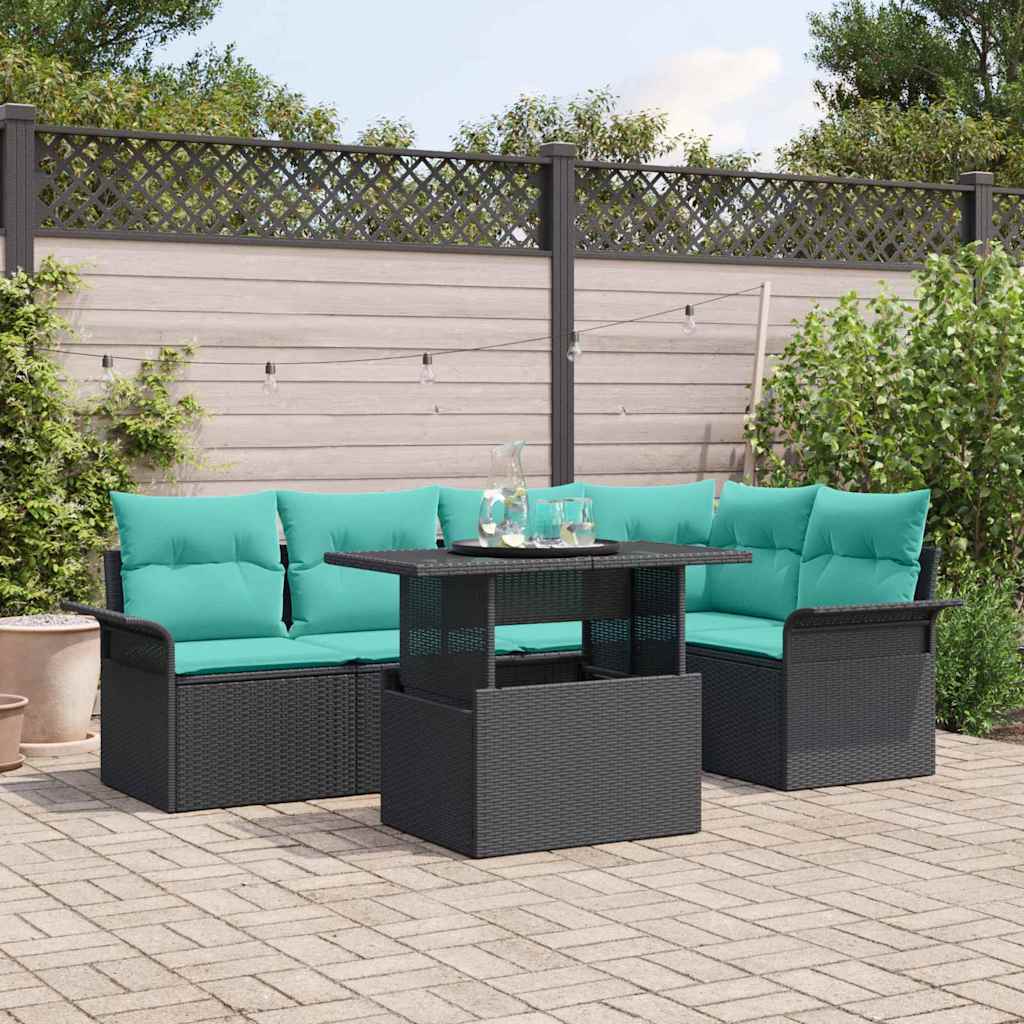 Gartensofa-set 6 stk. Schwarz [Synthetisch]: Poly Rattan