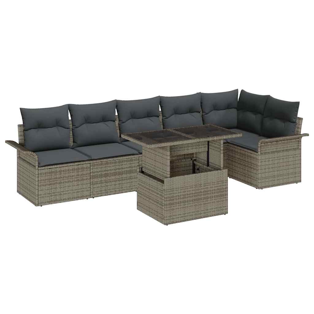 Gartensofa-set 7 stk. Grau [Synthetisch]: Poly Rattan