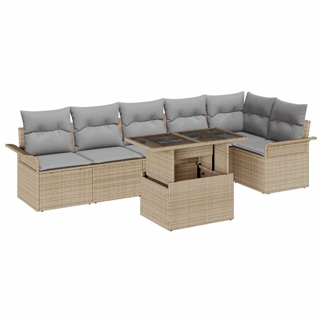 Gartensofa-set 7 stk. Beige [Synthetisch]: Poly Rattan