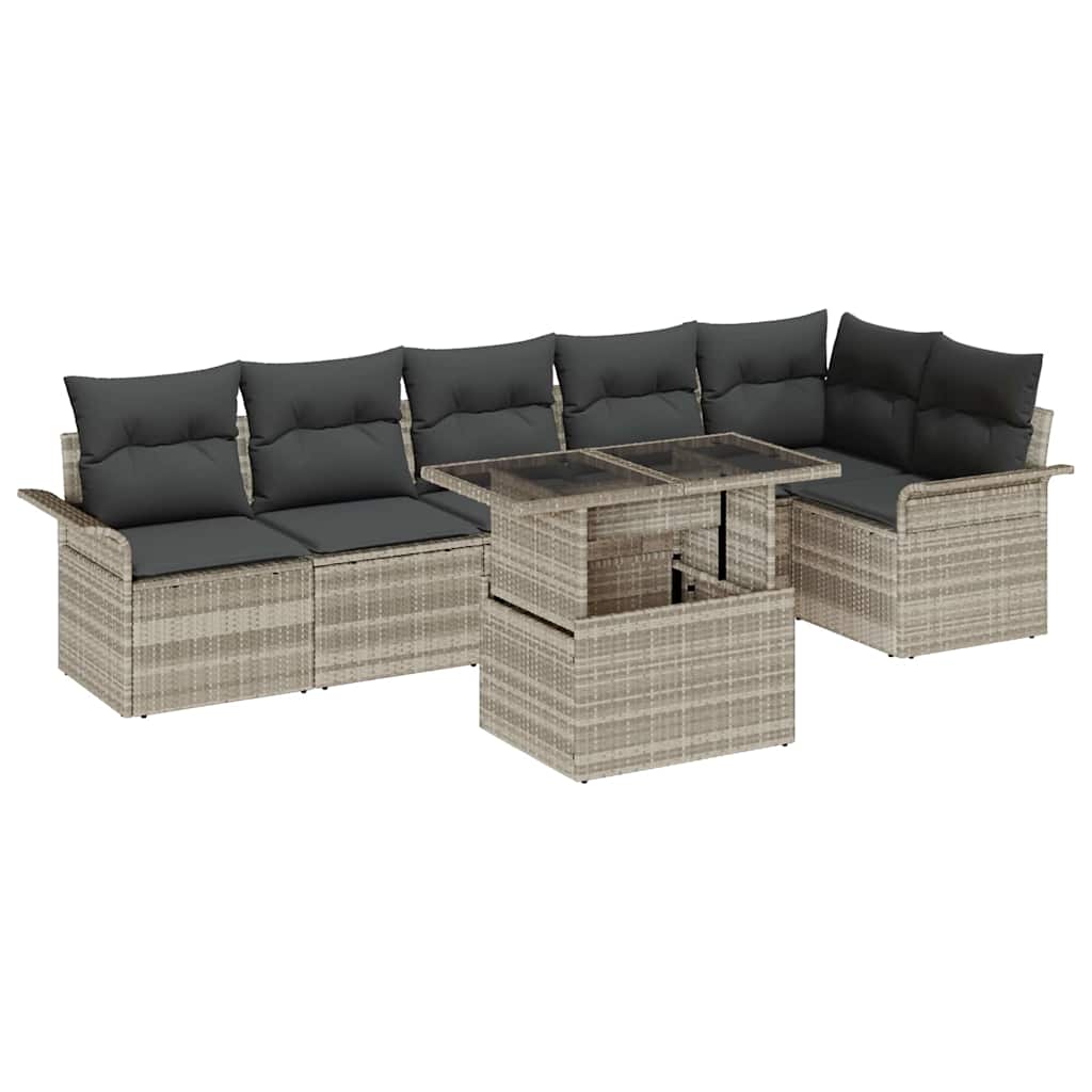 Gartensofa-set 7 stk. Hellgrau [Synthetisch]: Poly Rattan
