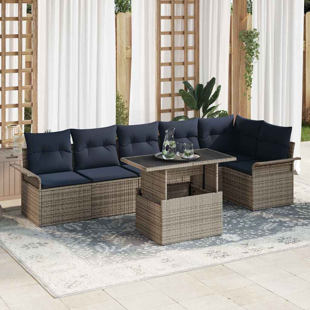 Gartensofa-set 7 stk. Grau [Synthetisch]: Poly Rattan