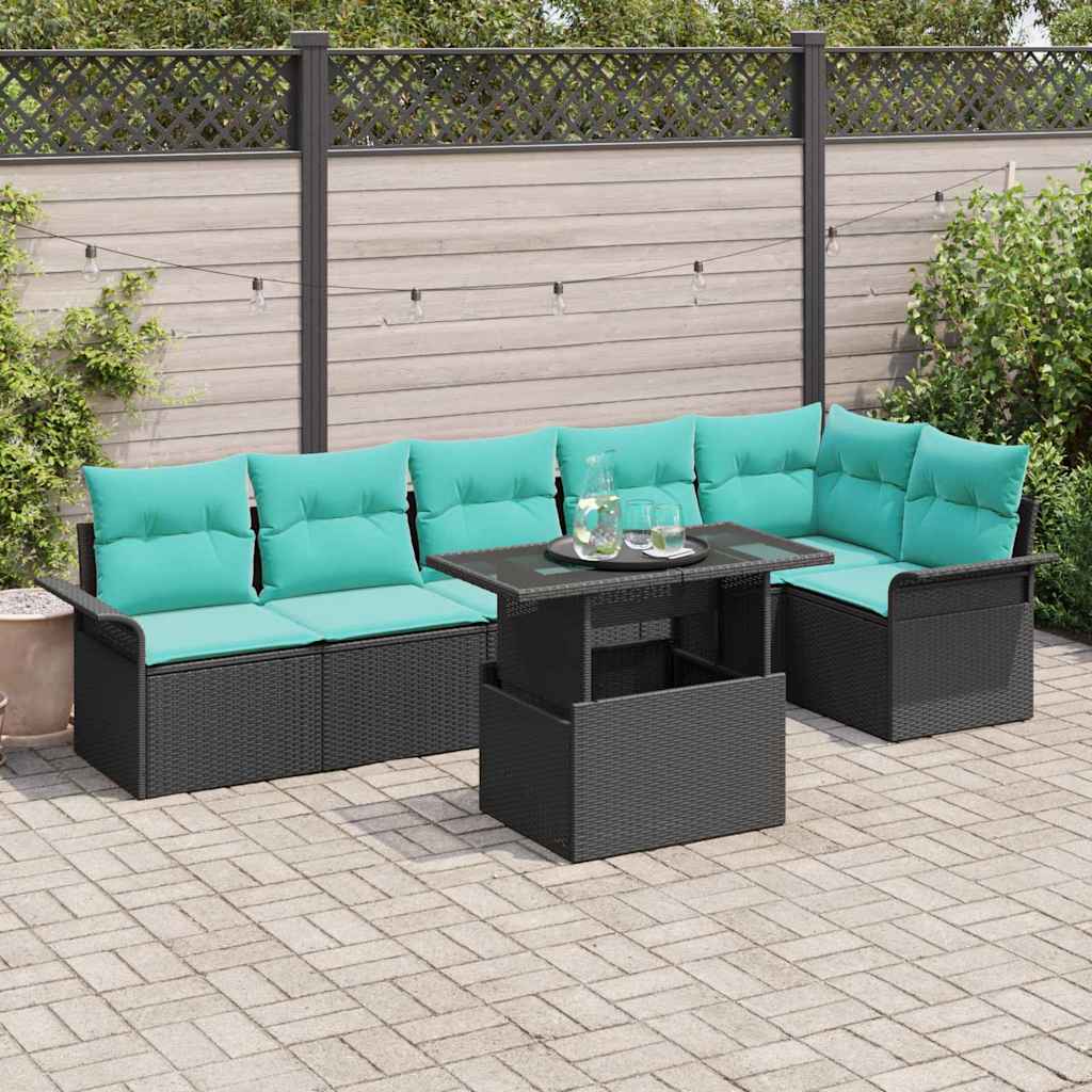 Gartensofa-set 7 stk. Schwarz [Synthetisch]: Poly Rattan
