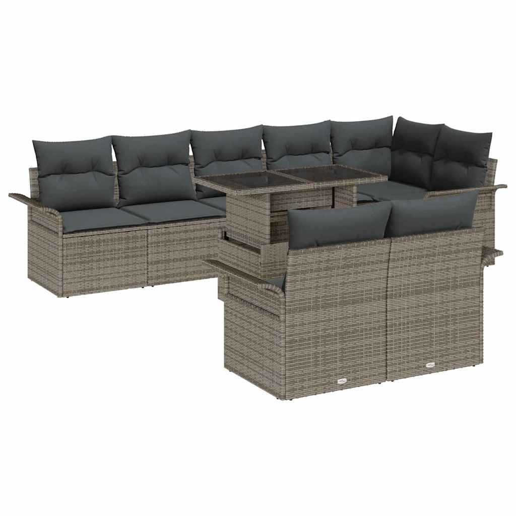 Gartensofa-set 9 stk. Grau [Synthetisch]: Poly Rattan