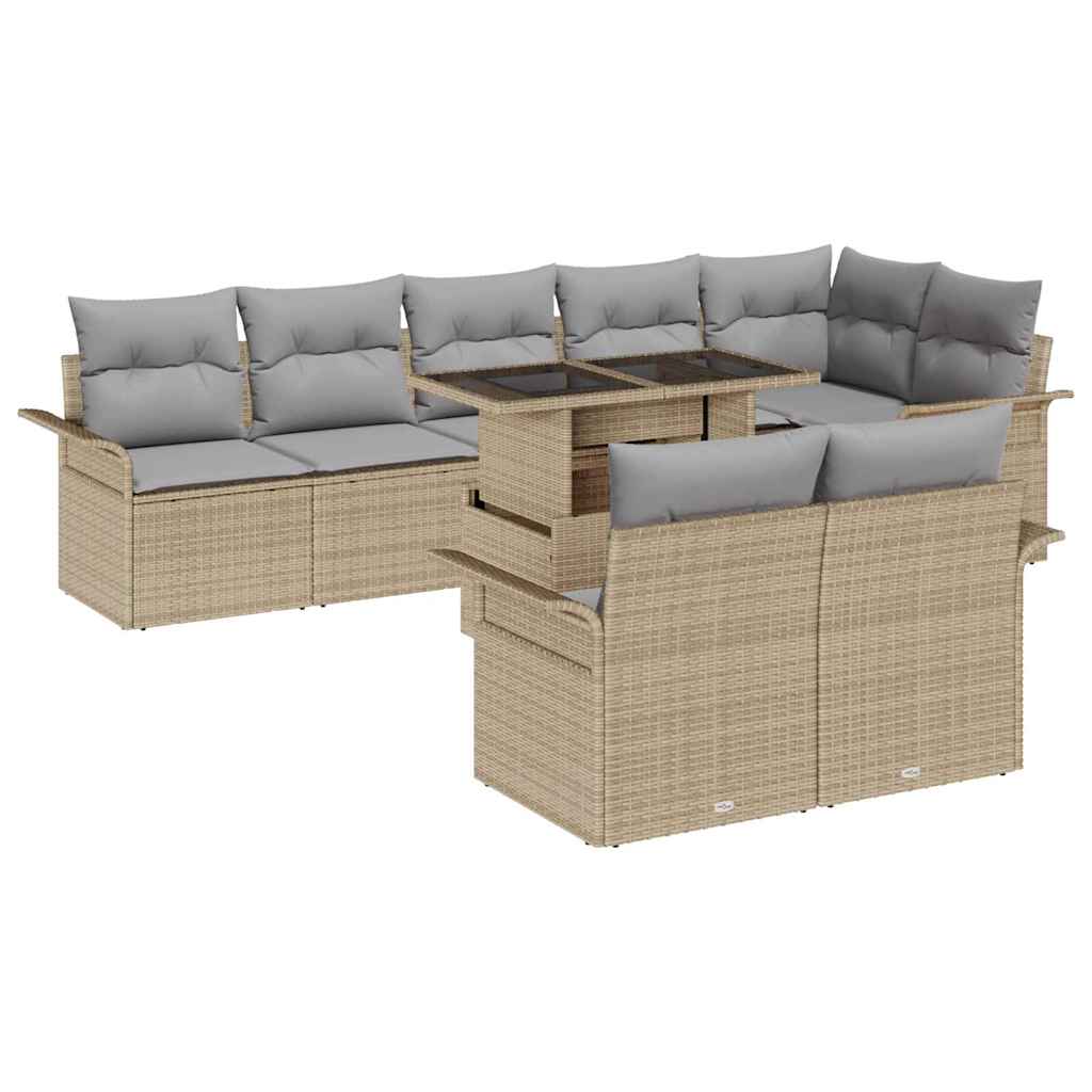 Gartensofa-set 9 stk. Beige [Synthetisch]: Poly Rattan