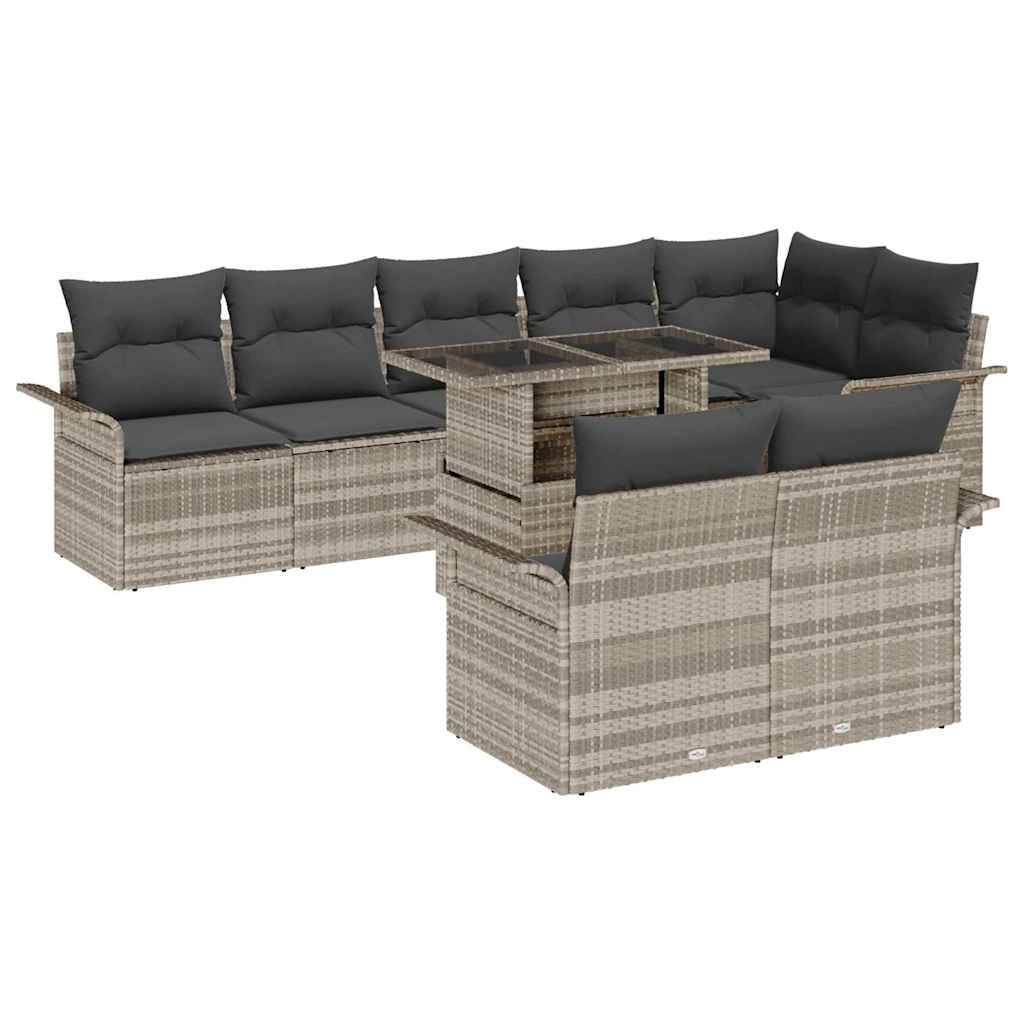 Gartensofa-set 9 stk. Hellgrau [Synthetisch]: Poly Rattan